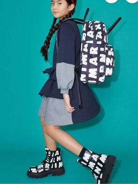Marni Navy and White Letter-Print Girls Dress